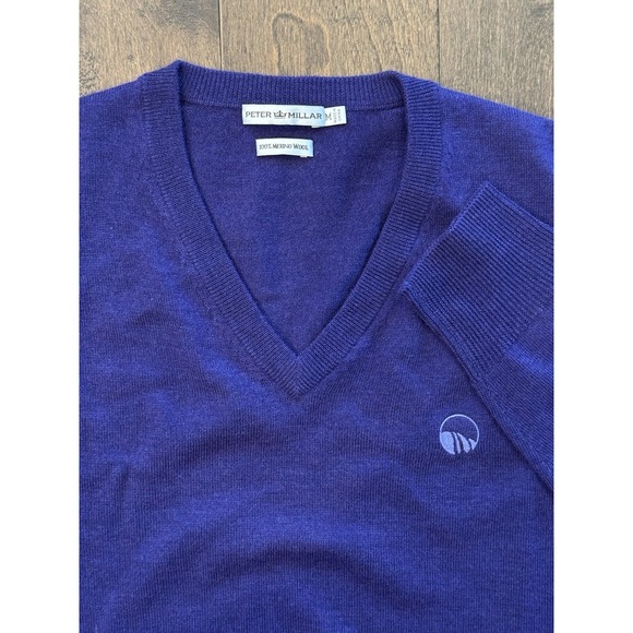 Peter Millar Mens 100% Merino‎ Wool V Neck Long Sleeve Sweater Purple Size M - Picture 1 of 4